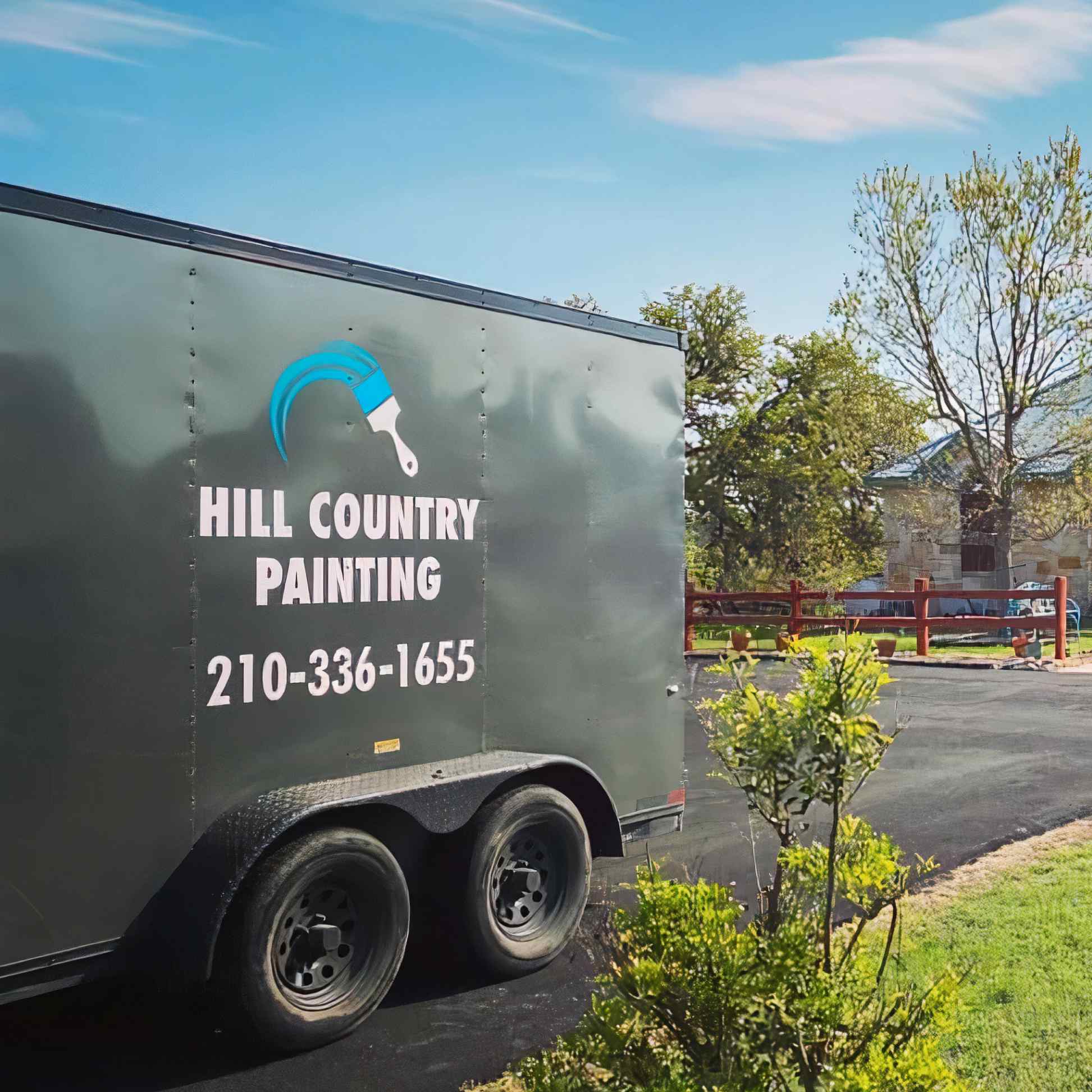 hill country painting truck in a residential area boerne tx